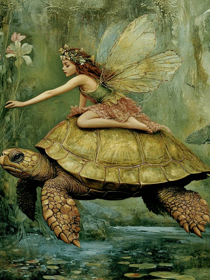 Fairy Giving Turtle Directions - Fairies Wall Art Prints – 8″x10″ Artwork for 11″x14″ Frame for wholesale by Mowbi