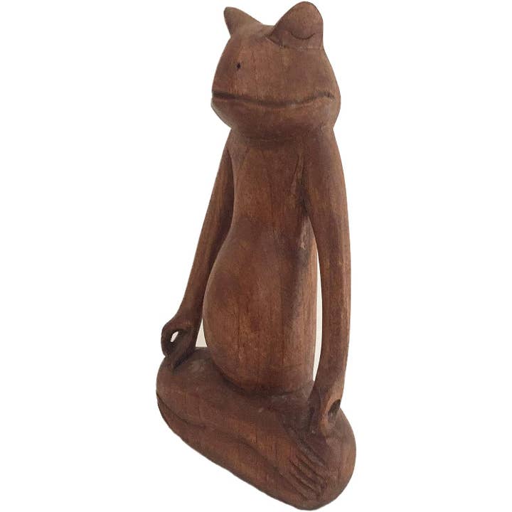 OMA - Eclectic Home - Wholesale Sculpture - Yoga Frog Lotus Position Wooden Meditation Frog Statue 1