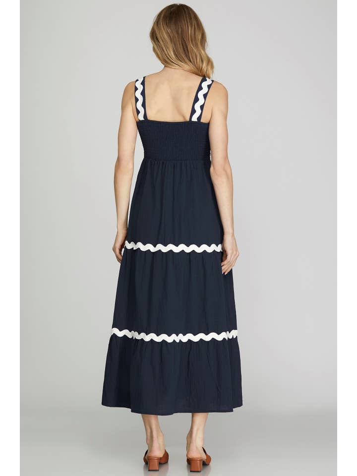 Vanilla Monkey - Wholesale Dress - Women's - Contrast Ric Rac Trim Tiered Midi Dress