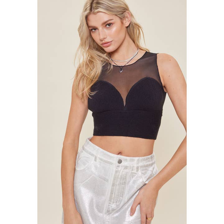 idem ditto - Vendita all'ingrosso Canotta - Donna - CANOTTA CORTA IN RETE TRASPARENTE ABBINATA A MAGLIONE A COSTINE1