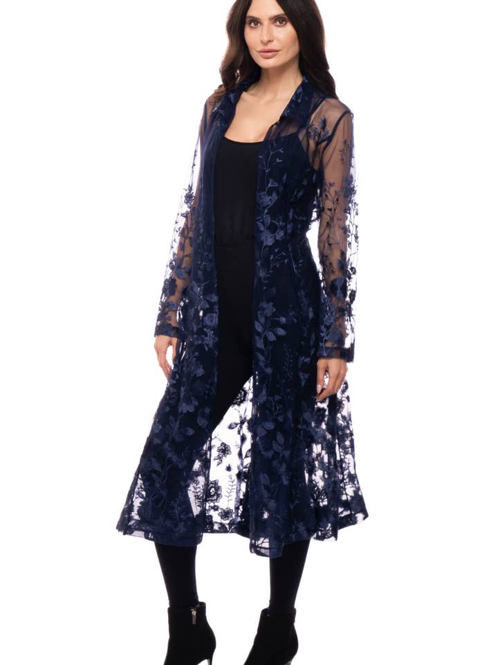 T417-N Geborduurde Mesh Duster Jas voor wholesale door Adore