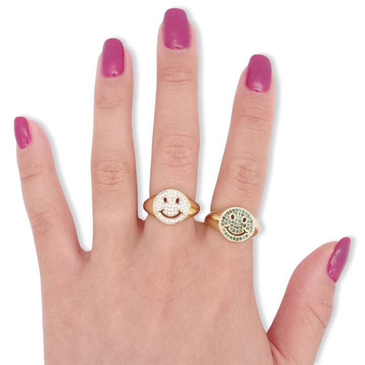 KIKICHIC – Großhandel Siegelringe – Grüner Siegelring Happy Smiley Face1