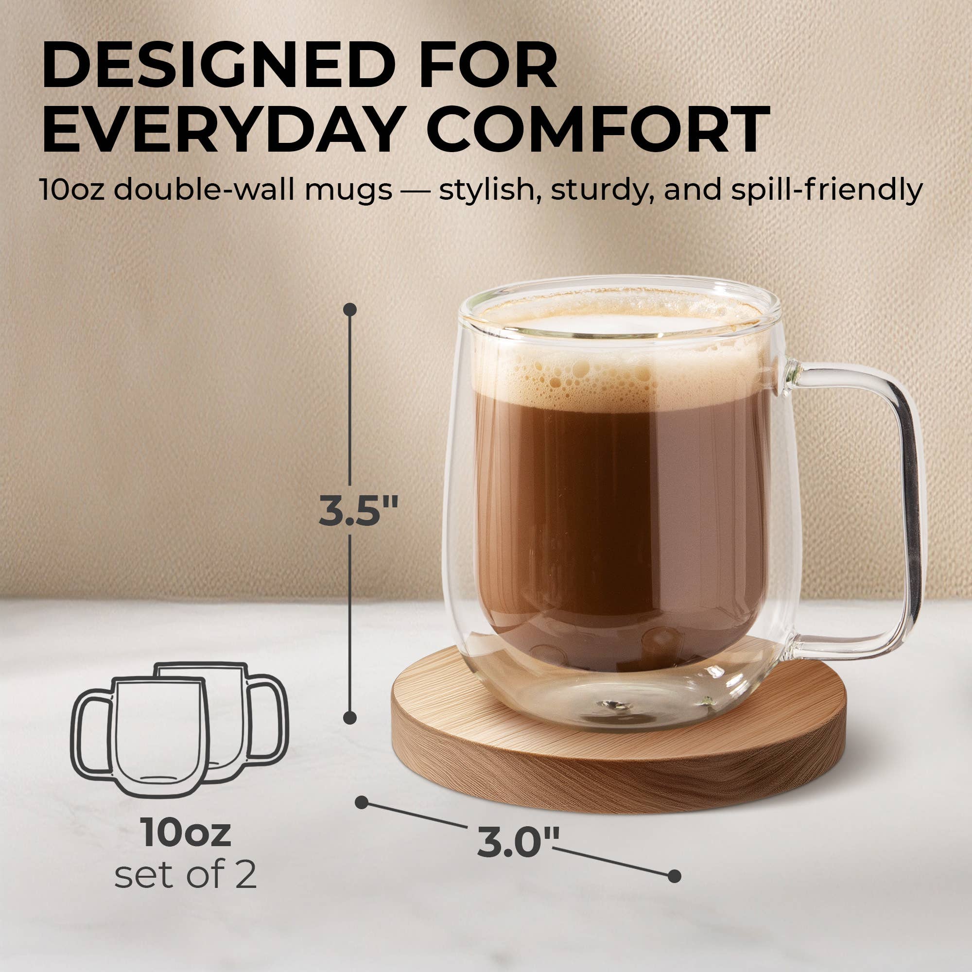 Kaffe - Wholesale Coffee Mug - Kaffe 10oz Glass Coffee Mugs. Double-Wall Borosilicate Glass5