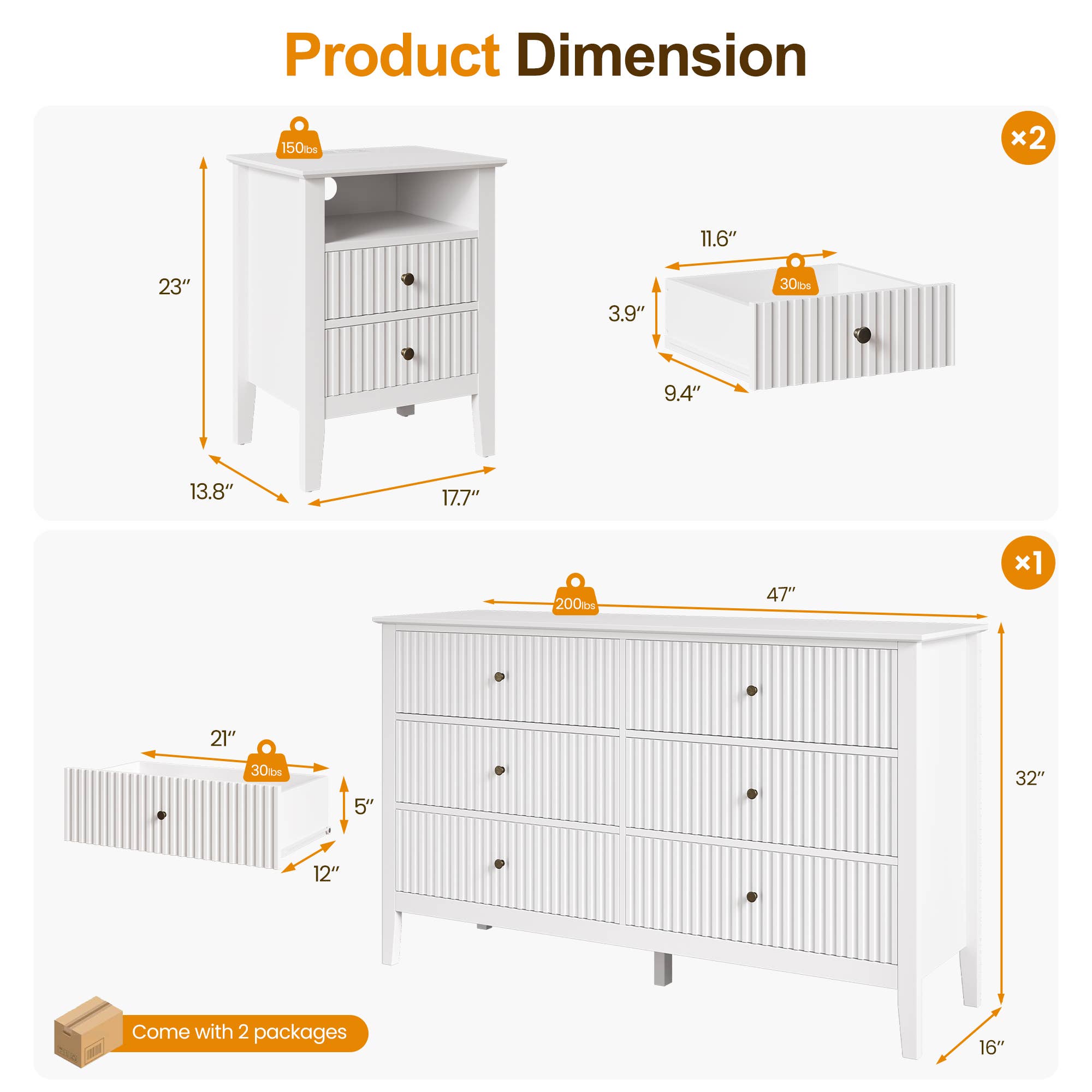 Heynemo - Wholesale Cabinet - Royalcraft 3-Piece Modern Furniture Set, 6 Drawer Dresser 5
