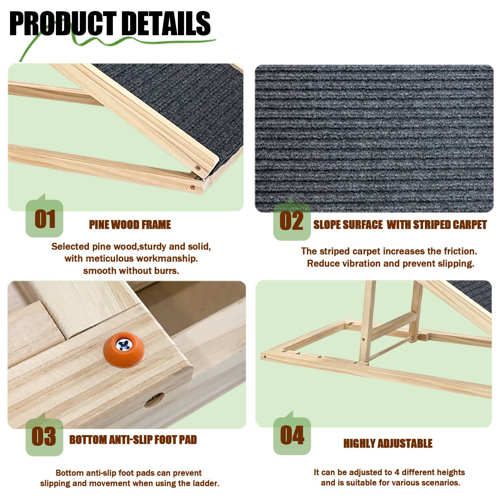 Natural Wood Dog Ramp for Bed, Extra Wide Non-Slip Pet Ramp, Foldable for wholesale on Faire3