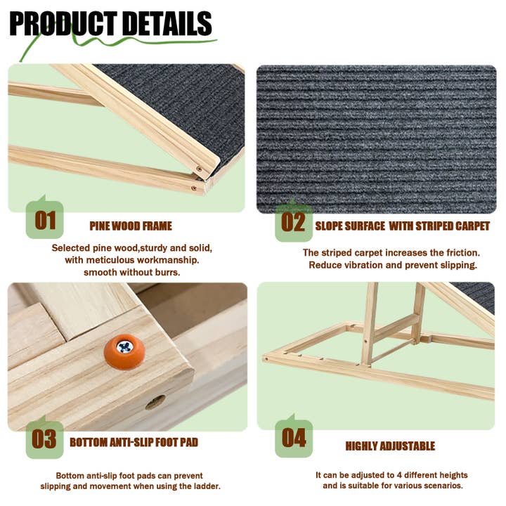 Natural Wood Dog Ramp for Bed, Extra Wide Non-Slip Pet Ramp, Foldable for wholesale on Faire3
