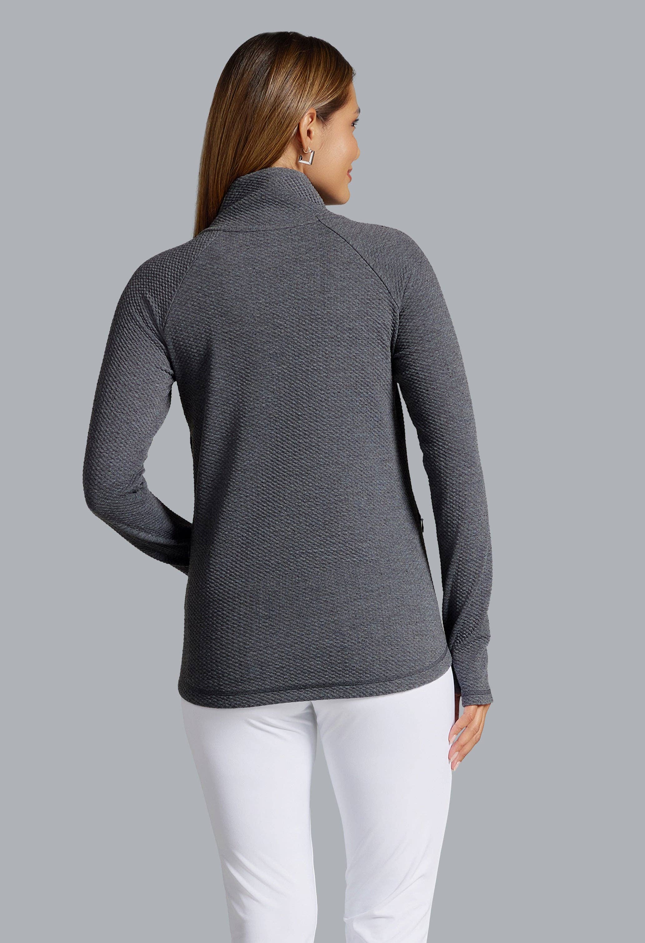 IBKÜL - Wholesale Sweatshirt - Women's - Solid Popcorn Stitch Asymmetrical Zip Pullover 2.03