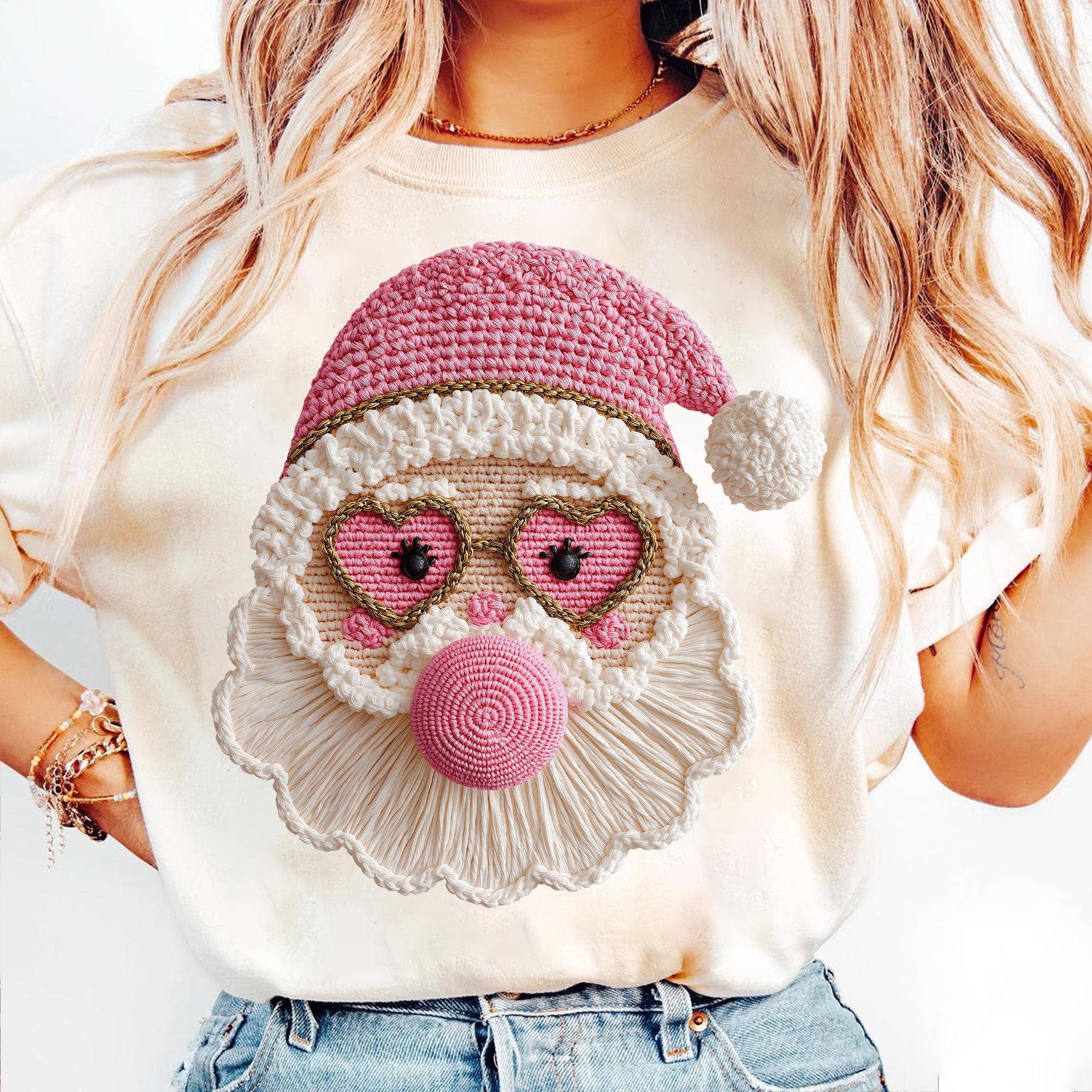 NVC Ecommerce LLC - Vente T-shirt à imprimés – femme - Chemise en faux crochet de Noël tendance, T-shirt rétro en crochet de fil0