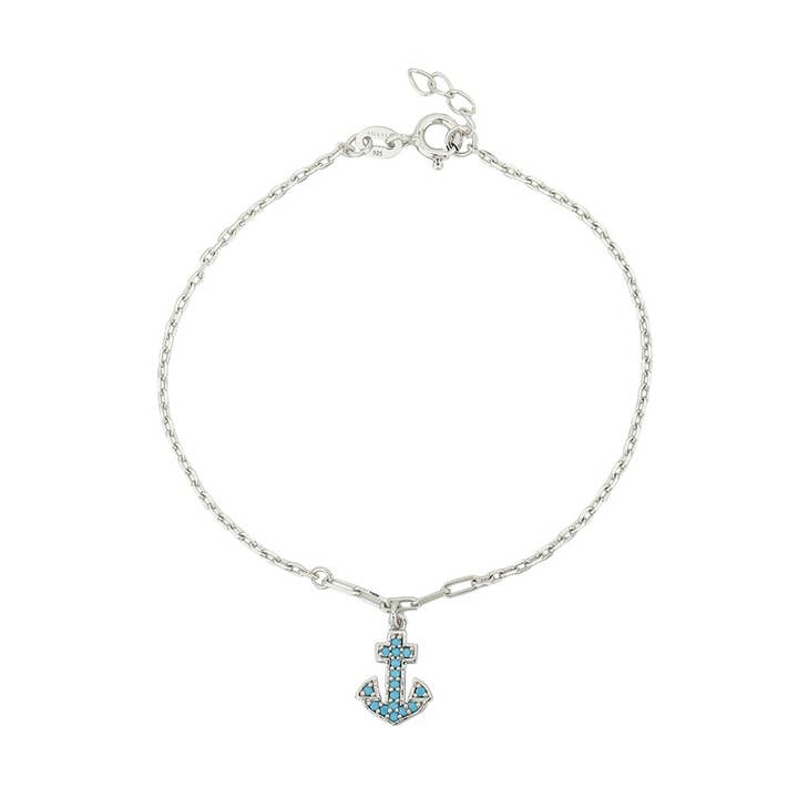 Stylish Silver Anchor Bracelet w/ Turquoise Beads for Women for wholesale by Amaaya Jewelry