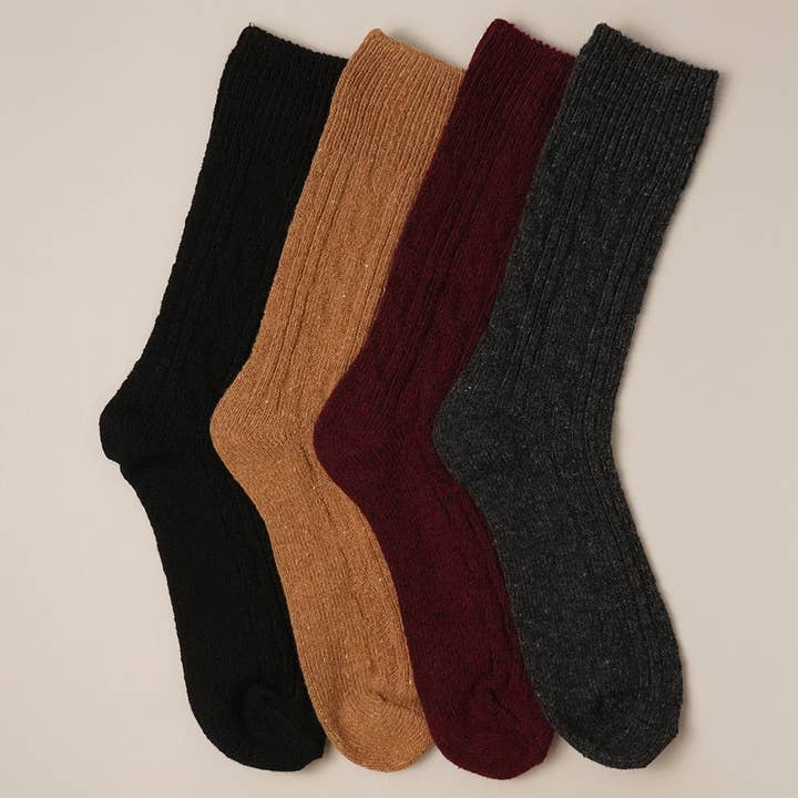 Women's Rib Knitted Wool Blend Crew Socks. for wholesale on Faire1
