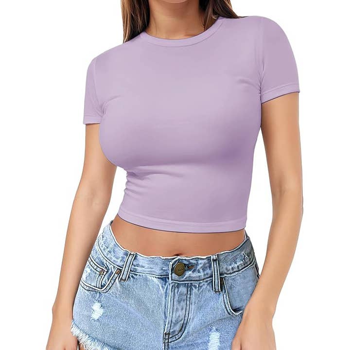 Rosa Clothing - Wholesale T-Shirt - Women's - Classic Fitted Short Sleeve Crop T-Shirt 11 Colors4