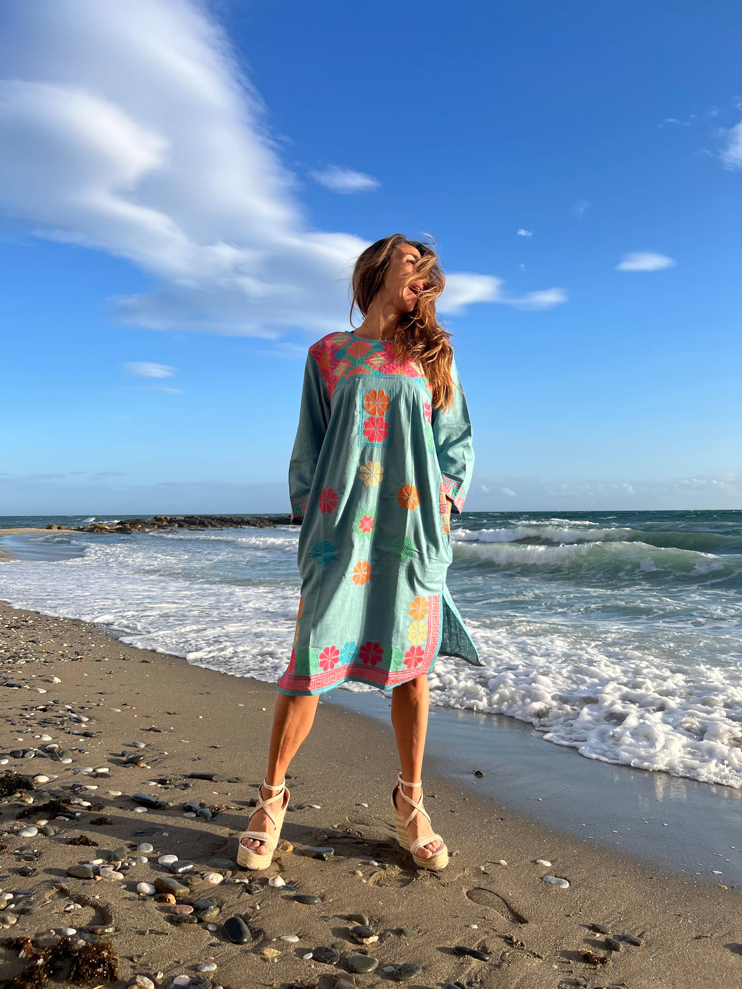 Kinomy - Wholesale Kaftan - Women's - Embroidered cotton kaftans, colorful kaftan, boho kaftan.8