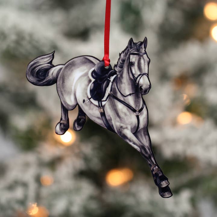 Jumping Horse Ornaments -Gray Hunter Jumper Equestrian Decor for wholesale by Classy Equine