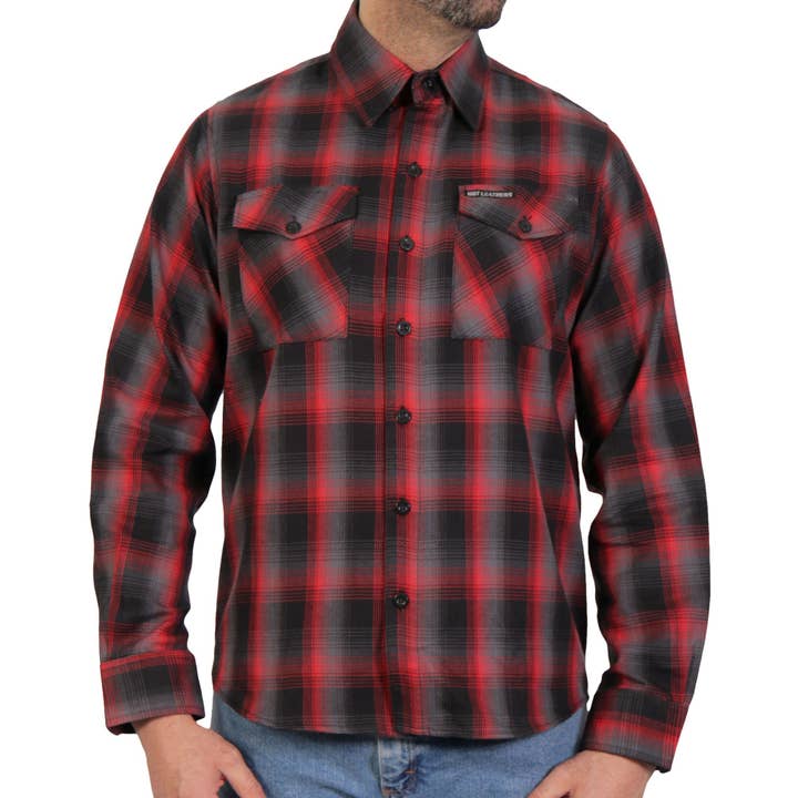 Hot Leathers FLM2017 Men's Red and Gray Long Sleeve Flannel Shirt for wholesale by Hot Leathers