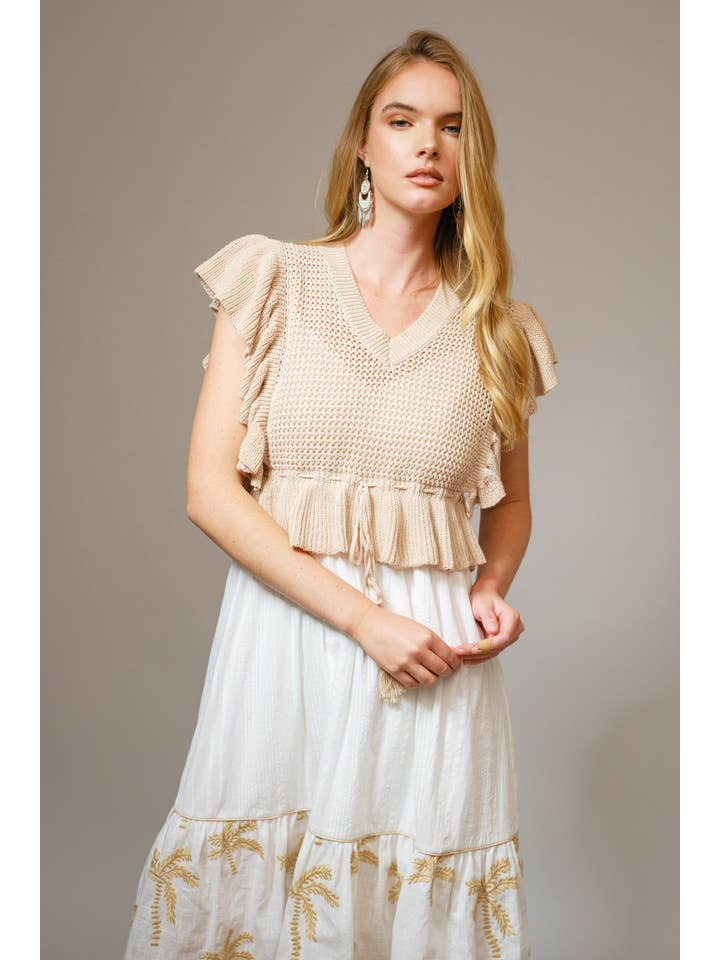 TAUPE 36828SET - Open Knit Embroidered Midi Dress Set for wholesale on Faire8