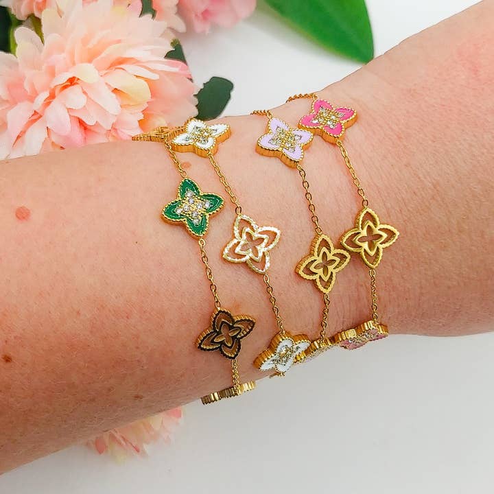 Daemon srls - Wholesale Charm/Dangle Bracelet - LILY SHINE ~ Bracciale flowers in ACCIAIO inossidabile smaltato + cubic zirconia10