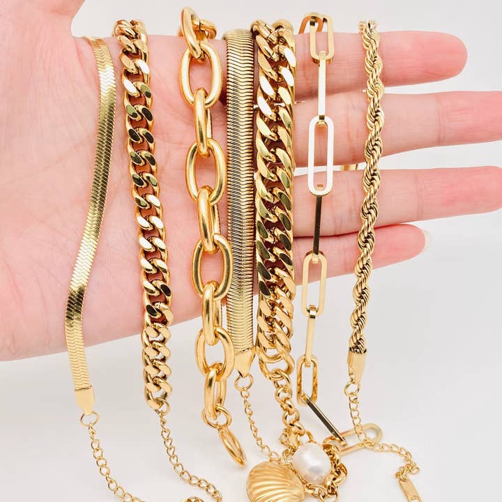 Mio Queena - Wholesale Link & Chain Bracelet - Multi Style 18K Gold Plated Steel Chain Bracelets - FGS
