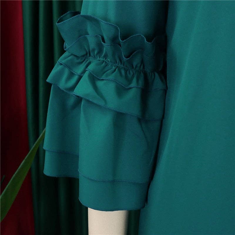 UZ Wholesale Store - Wholesale Dress - Women's - Stylish Ruffle Hem Trumpet Sleeve Dress6