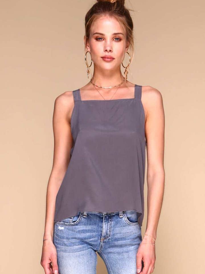 Ada Tank | Gunmetal Grey silk tank top for wholesale by merritt charles