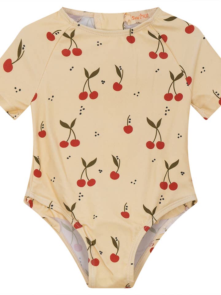 Maillot de bain à manches longues imprimé cerises pour la vente par Hush.Shop