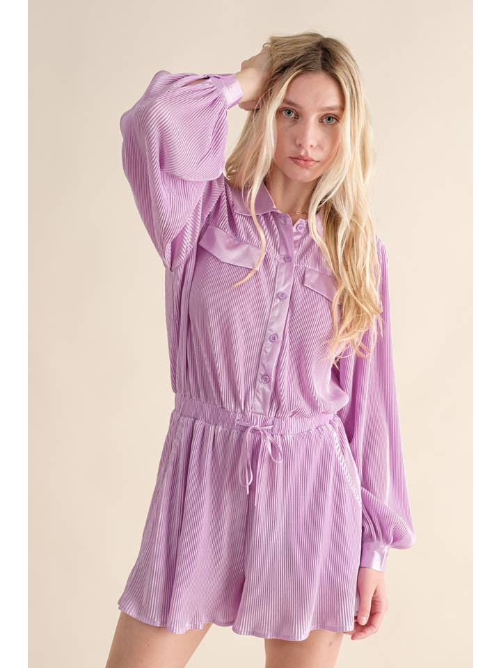 Blue B - Wholesale Romper – Women's - 61136R - Accordion Pleated Collared Romper4