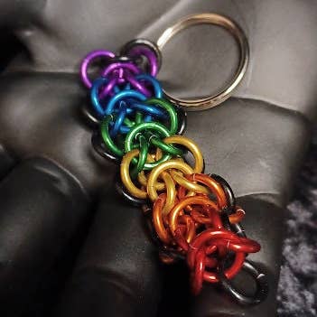 Hole in the Ground Creations - Wholesale Keychain - Unisex - Rainbow Keychain In Elfweave Chainmaille - Pride - Large - Unisex - Gift - Fob - Fidget1