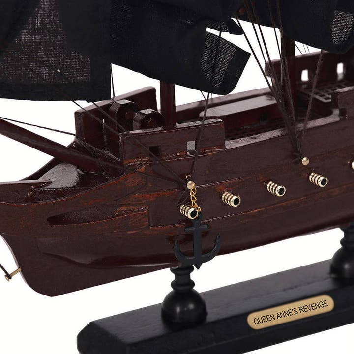 Hampton Nautical - Wholesale Decorative Tabletop Object - Wooden Blackbeards Queen Annes Revenge Black Sails Model Pirate Ship 12"3