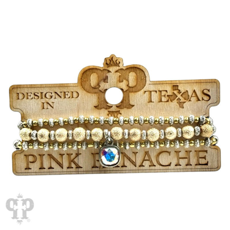 Pink Panache Brands - Wholesale Jewelry Set - Foil texture bead stacked bracelet with Austrian crystal2