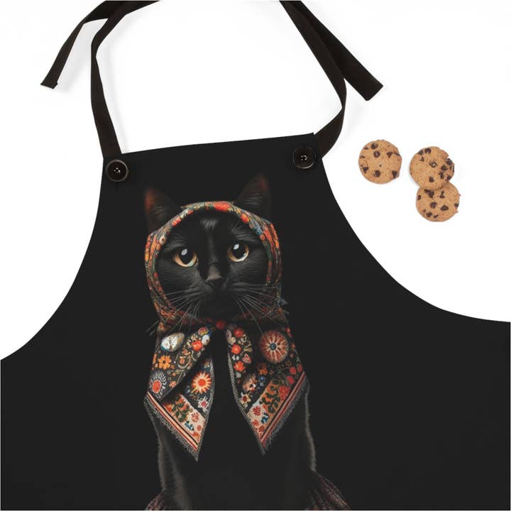 Babushka Cat, Black Cat Apron (AOP) for wholesale by Babushka Cat