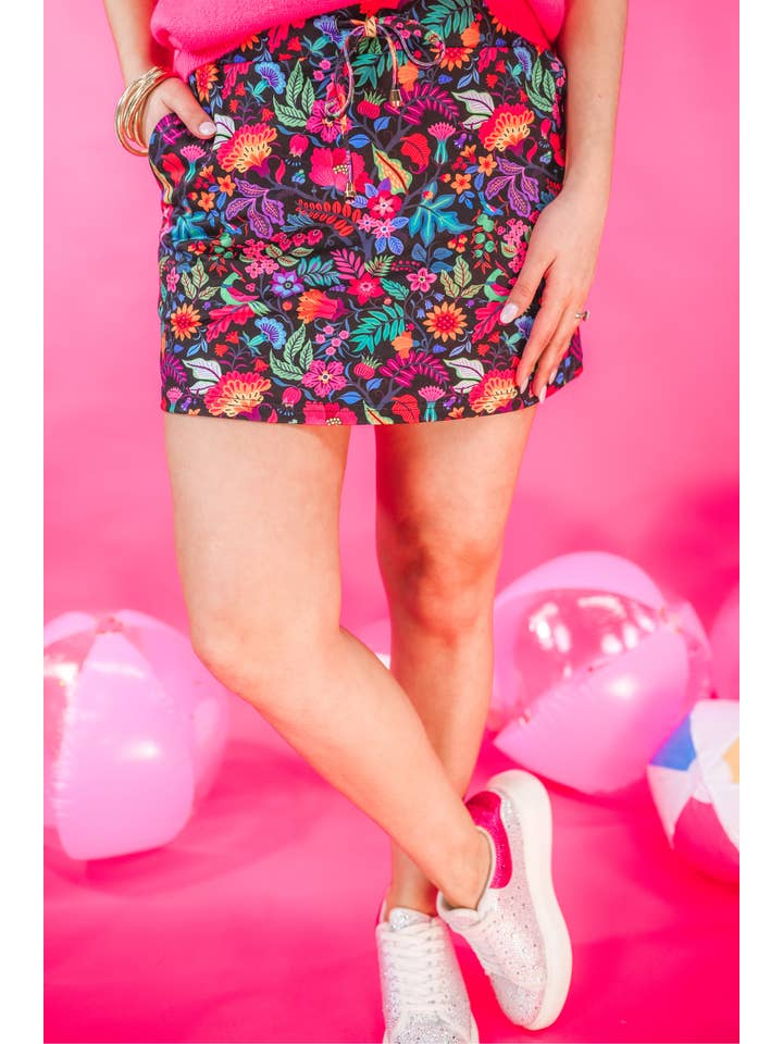 Fiesta Time Floral Skort, Black for wholesale on Faire
