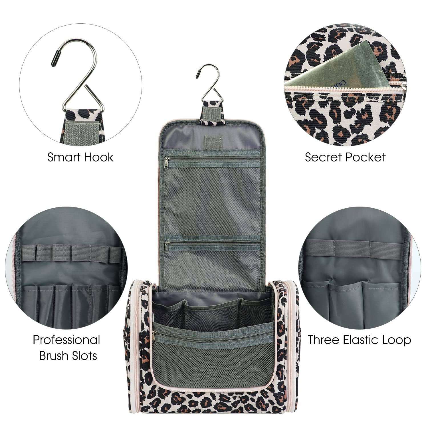 wandf – Bolsa de higiene pessoal - Mulher por atacado – wandf Bolsa de Viagem Suspensa para Higiene e Maquiagem com Estampa Animal Print18