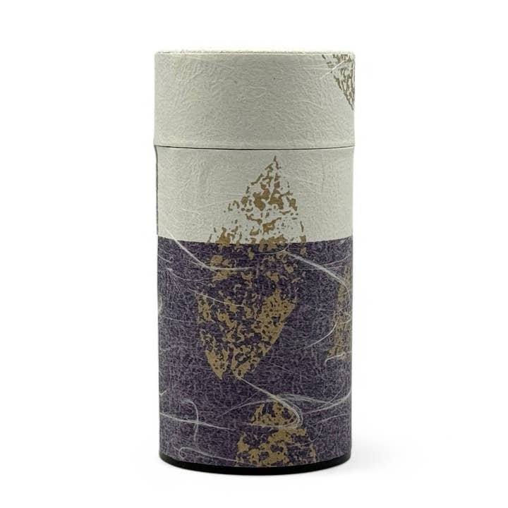 Okumura Sanka Purple Washi Paper Wrapped Tea Canister (L) - Japanese Chazutsu for wholesale by Inoue Tea