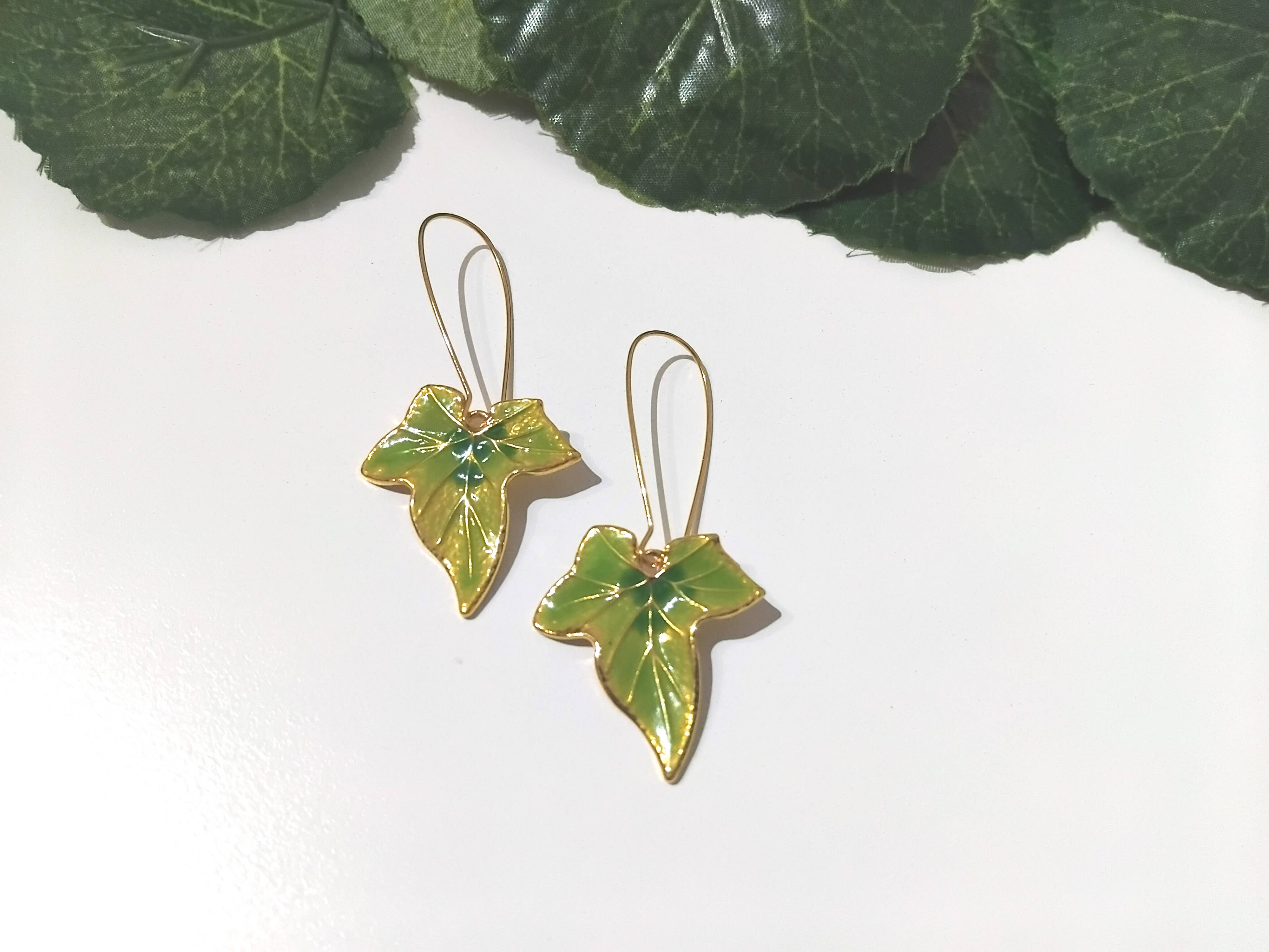Wild & Free - Wholesale Dangle Earrings - Pendientes de hoja de hiedra verde2