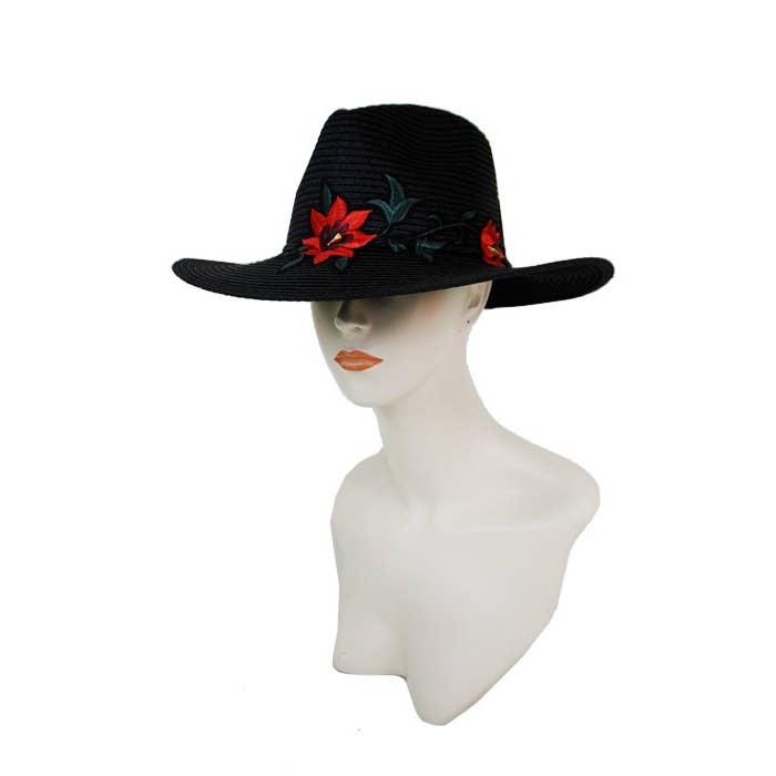 Cap Zone - Wholesale Straw Hat - Women's - Red Orchid Blossom Stem Floral Panama Hat6