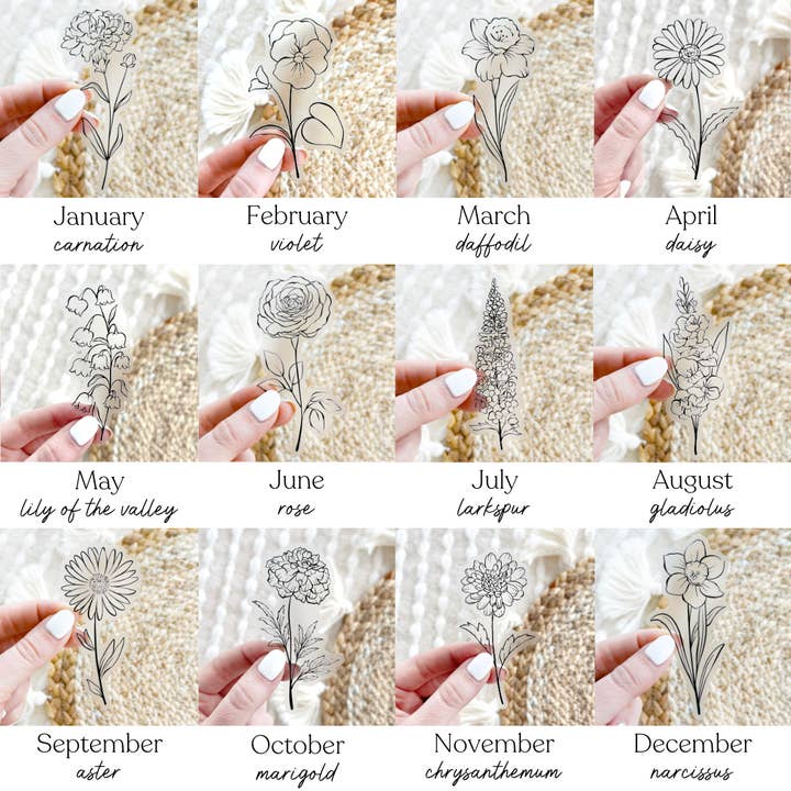 Elyse Breanne Design – wholesale Klistermärke – September födelse månad blomma: Aster klistermärke, 1.8x3.5in.