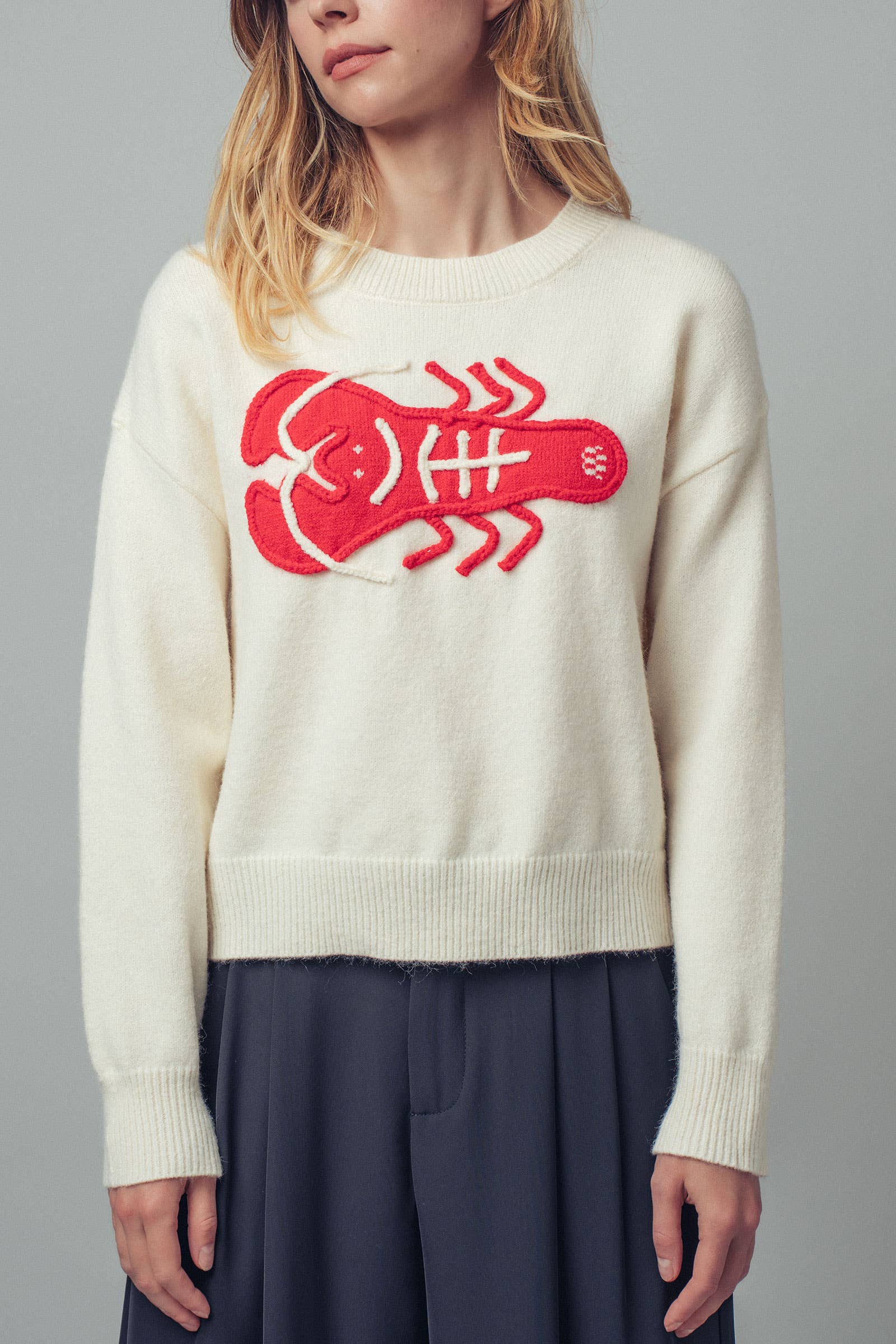 Urban Daizy - Vente Pull en maille – femme - Pull à déclaration nautique avec homard rouge brodé13