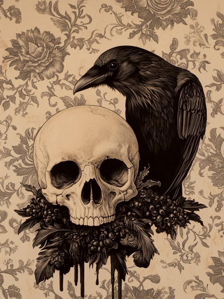 Cuervo y Calavera - Impresiones de Arte de Calaveras y Esqueletos - Impresión de Arte de 8"x10" para Marco de 11"x14" para venta al por mayor de Mowbi