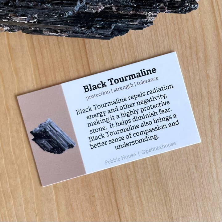 Pebble House - Wholesale Spiritual Stone/Crystal - Black Tourmaline - Crystal Info Card (50 pack)
