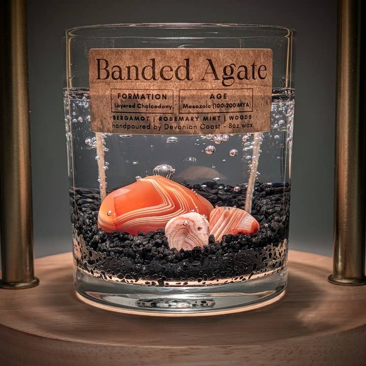 Banded Agate Treasure Gel Candle | Museum Gift for wholesale by Devonian Coast