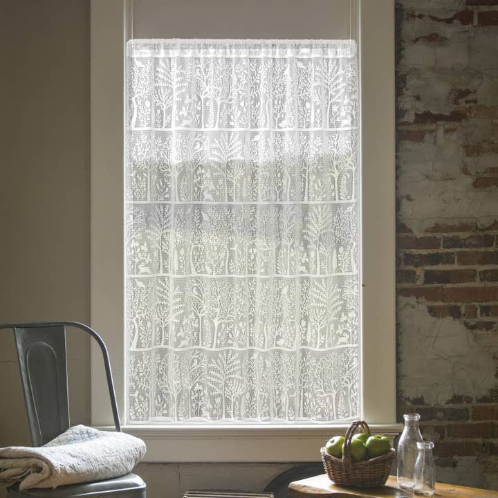 Rabbit Hollow 60x63 White Lace Curtain Panel for wholesale by Heritage Lace