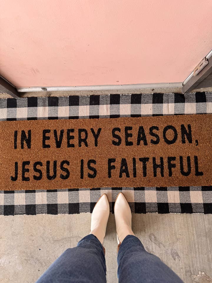 XL Doormat -In Every Season, Jesus is Faithful (New Length) for wholesale by Modern Burlap