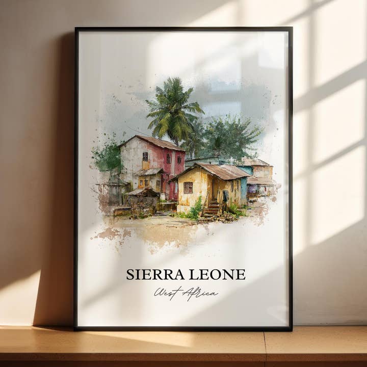 Sierra Leone Wall Art, Sierra Leone Print, Sierra Leone Watercolor Art, Sierra Leone Gift, Travel Print, Travel Poster, Housewarming Gift for wholesale by Premium Travel Art