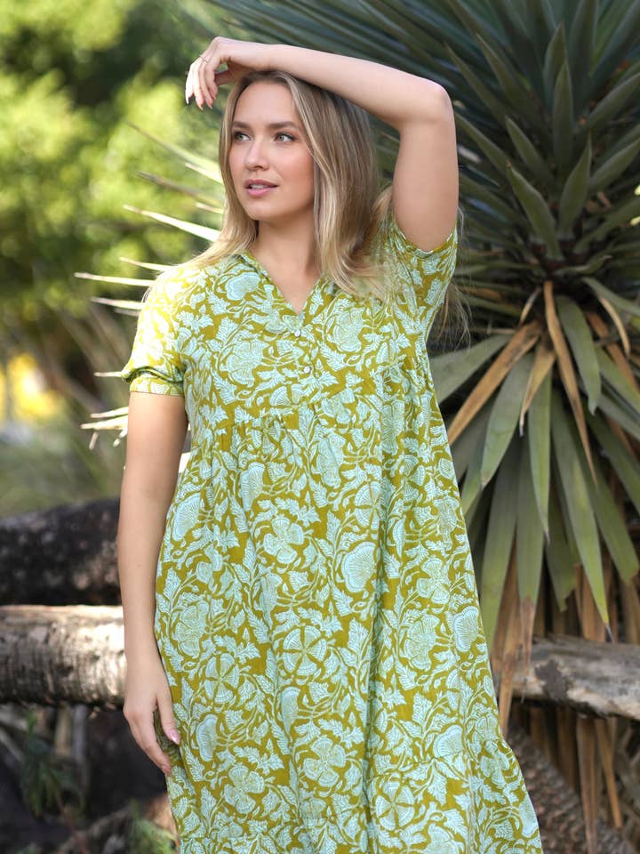 Maeve Maxi Dress Olive Turq for wholesale by Dolma