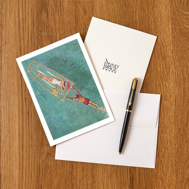Found Image Press - Wholesale Stationery/Notecard Set - Greeting Card TS-386 Woman on Transparent Raft1