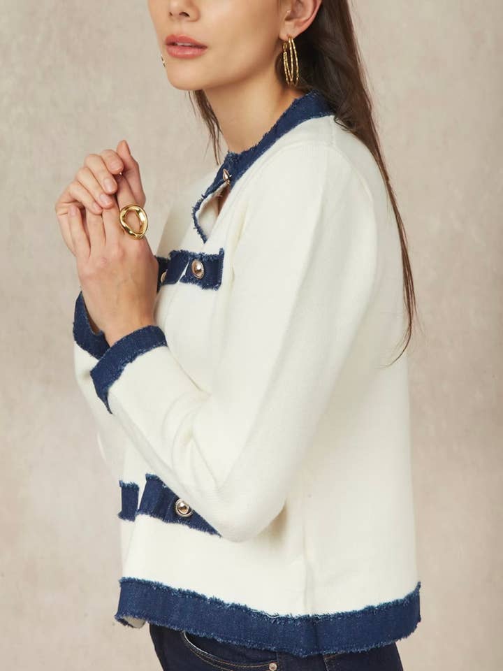 KY CREATION PARIS - Wholesale Cardigan - Women's - Knit vest with denim detail5