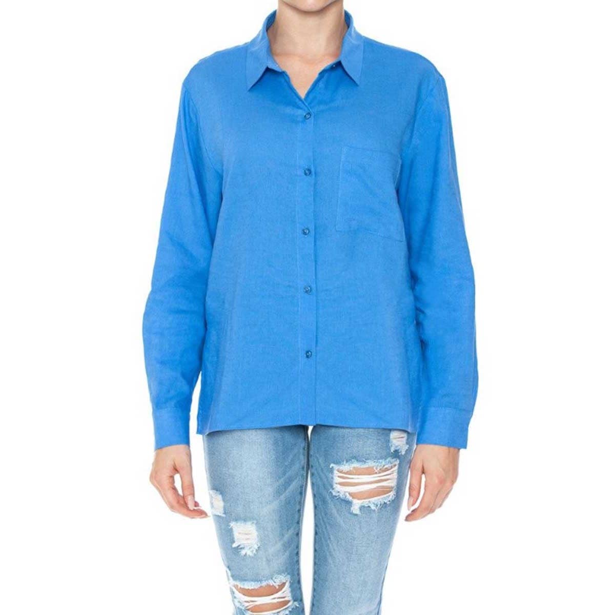 Timeless - Wholesale Button Down Shirt - Women's - LINEN LONG SLEEVE BUTTON DOWN SHIRT W SIDE SLITS7