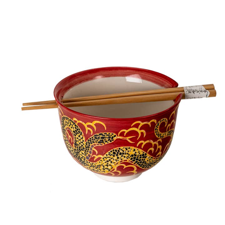 18oz 5"D Donburi Bowl With Chopsticks Set Snake (4/16) for wholesale by Urban Tokyo