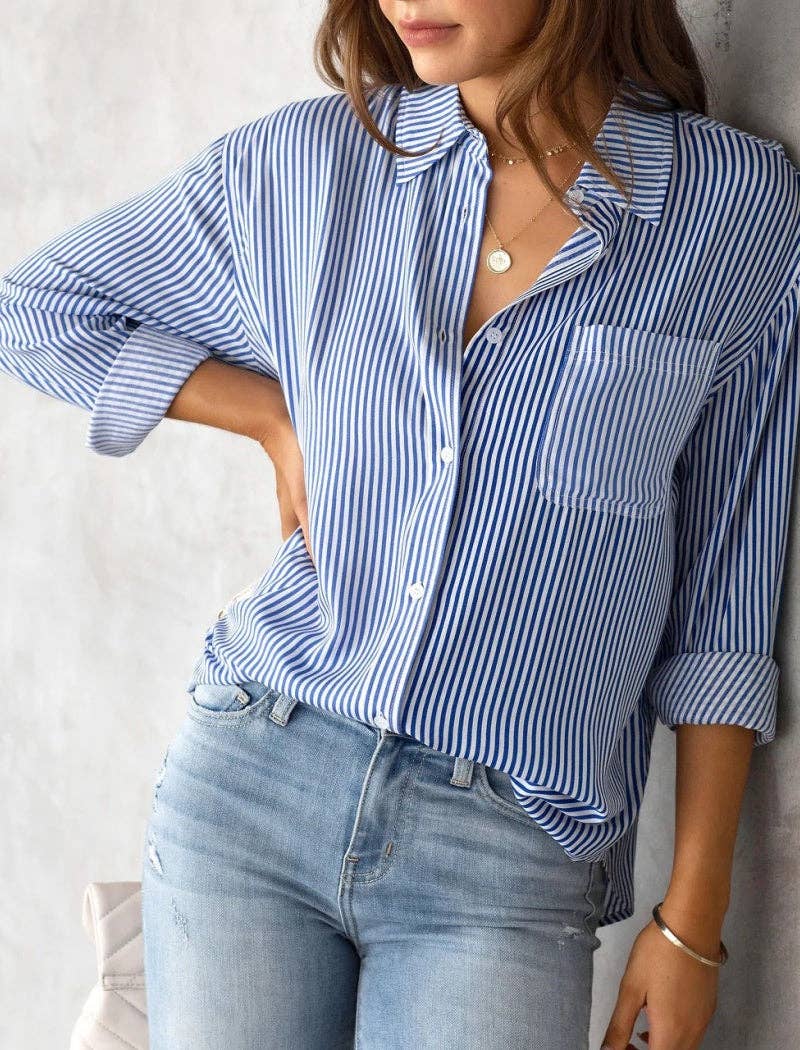 safistyle - Wholesale Button Down Shirt - Women's - Button-Up Collared Striped Shirt6
