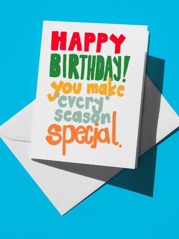 December Christmas Season Birthday Card, A2 Size Premium Matte Cardstock, Non-Toxic Ink, Includes Envelope, Holiday and Birthday Celebration for wholesale by semiserious studio