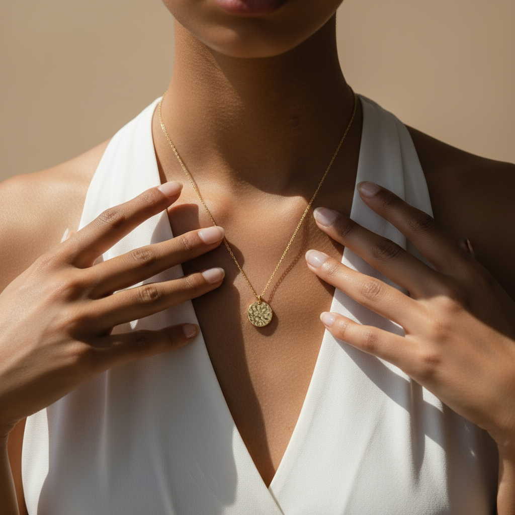 Gold Lunar – Großhandel Kette mit Anhänger/Charm – Geschmolzene gehämmerte Scheibenkette Halskette 18k vergoldet4